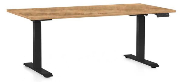 OfficeTech C állítható magasságú asztal, 160 x 80 cm, fekete alap, arany tölgy