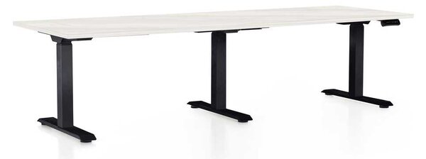 OfficeTech Long állítható magasságú asztal, 240 x 80 cm, fekete alap, fehér kőris