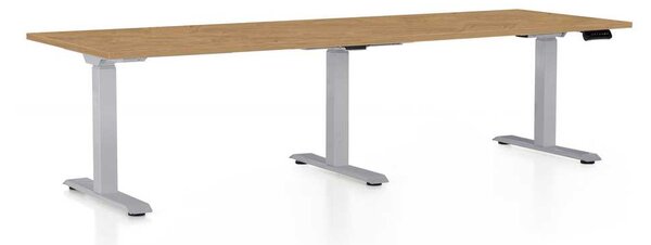 OfficeTech Long állítható magasságú asztal, 240 x 80 cm, szürke alap, köves tölgy