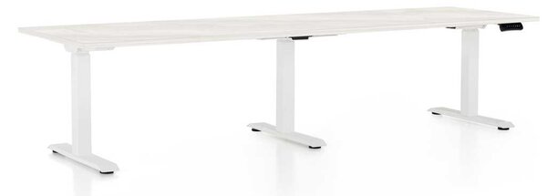 OfficeTech Long állítható magasságú asztal, 260 x 80 cm, fehér alap, fehér kőris