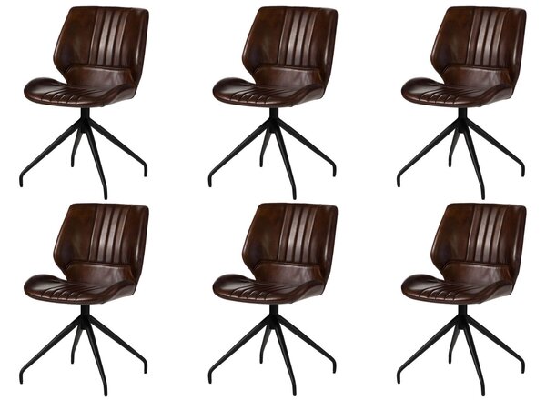 DARKNESS Valódi bőr szék, 51x61x84, barna 6 darabos készlet