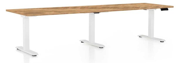 OfficeTech Long állítható magasságú asztal, 260 x 80 cm, fehér alap, arany tölgy