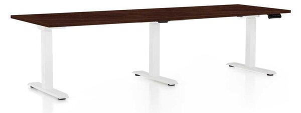 OfficeTech Long állítható magasságú asztal, 240 x 80 cm, fehér alap, wenge