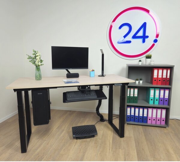 OfficeTech Strong állítható magasságú asztal 180 x 80 cm, fekete alap, fehér