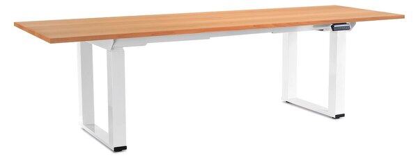 OfficeTech Strong állítható magasságú asztal 240 x 80 cm, fehér alap, bükkfa