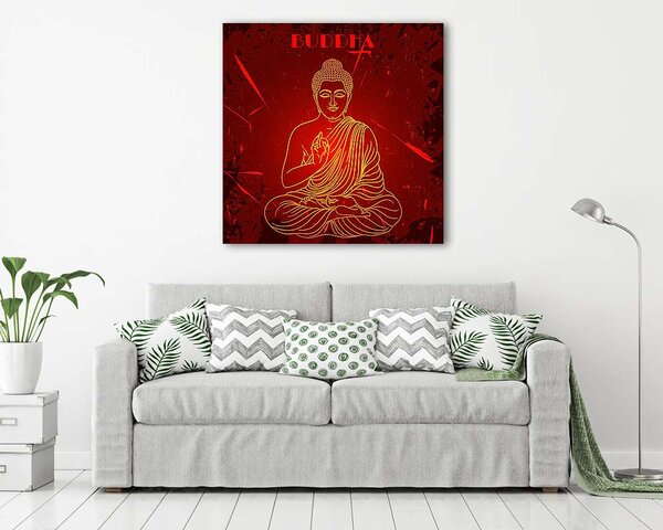 Vintage poszter ülő Buddha a grunge háttérben. áztat (vászonkép)