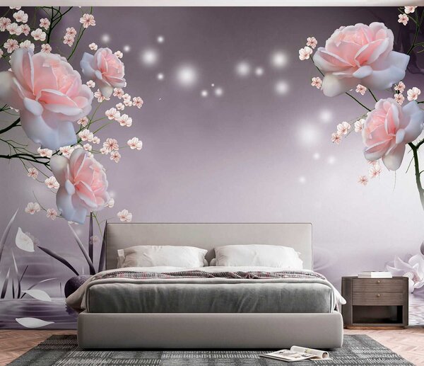 Fotótapéta Rózsaszín virágok és fehér virágok, 3D virág fotótapéta, Népszerű fotótapéta, u01045 - Tapeko.hu