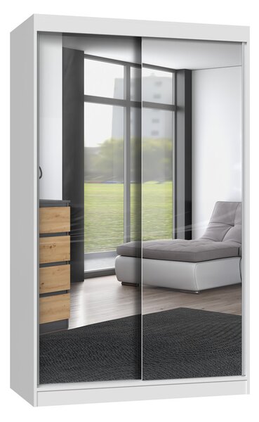 IGA 120 tolóajtós gardróbszekrény, 2 tükörrel, 120x200x61 cm, fehér