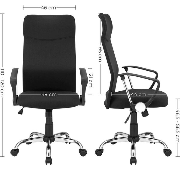 Irodai szék, Ergonomikus forgószék, 63 x (110-120) x 63 cm, fekete