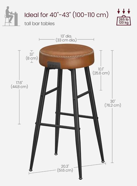EKHO bárszékek, 2 db-os 76.2 cm magas bárszék szett, karamellbarna