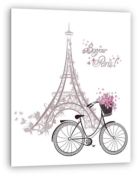 Bonjour Párizs Eiffel-torony és kerékpár - rajz (vászonkép)