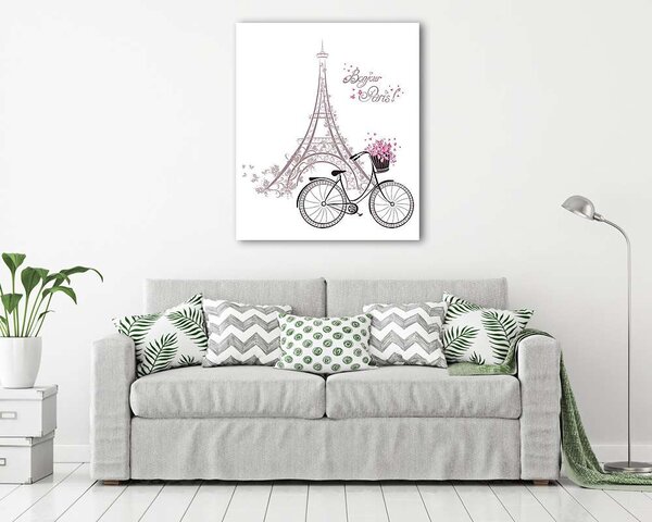 Bonjour Párizs Eiffel-torony és kerékpár - rajz (vászonkép)