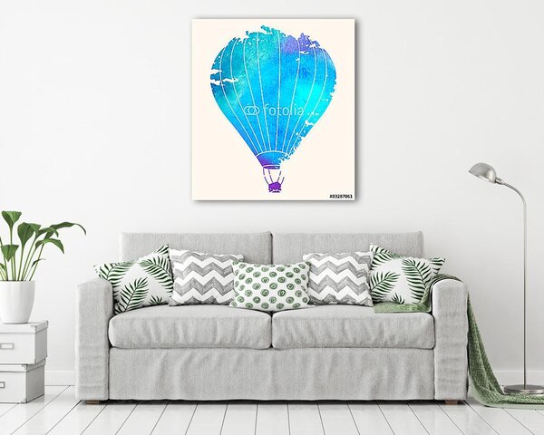 Kék hőlégballon akvarell technikával (vászonkép)
