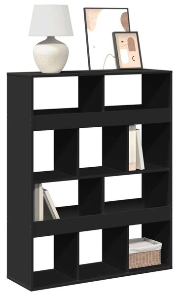 Fa Könyvespolc - Fekete - 10 Rekesz - 100x33x125,5cm