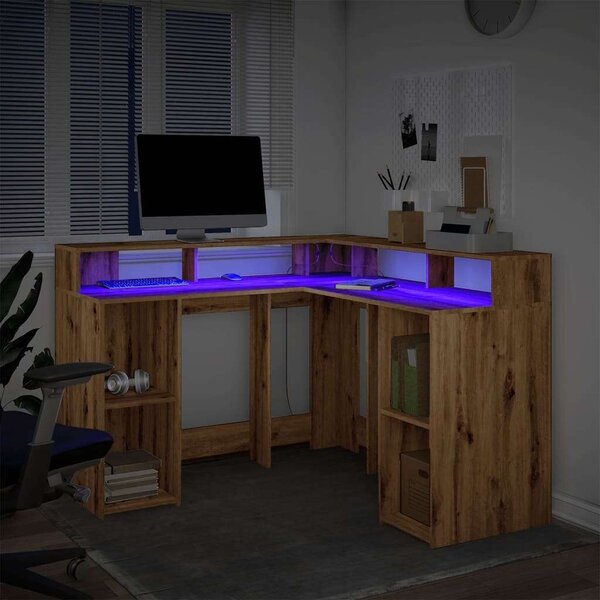 VidaXL Sarok Íróasztal LED-del és Tárolóval - 130x130 cm