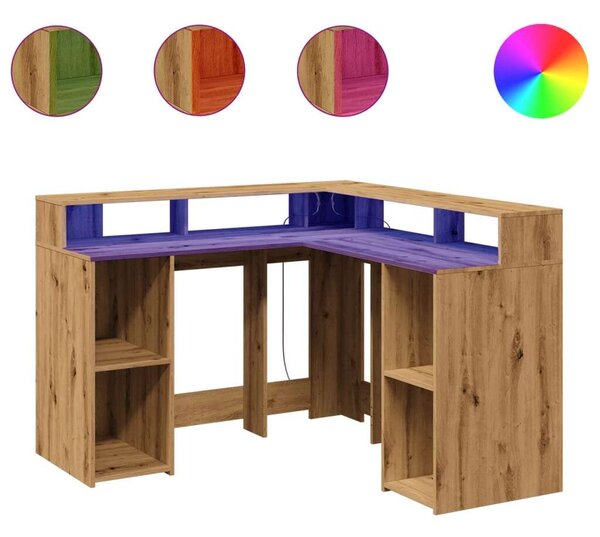 VidaXL Sarok Íróasztal LED-del és Tárolóval - 130x130 cm