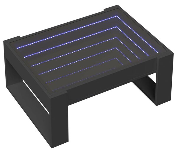 VidaXL LED Dohányzóasztal - Végtelen Tükör - Fekete - 70x53x30cm