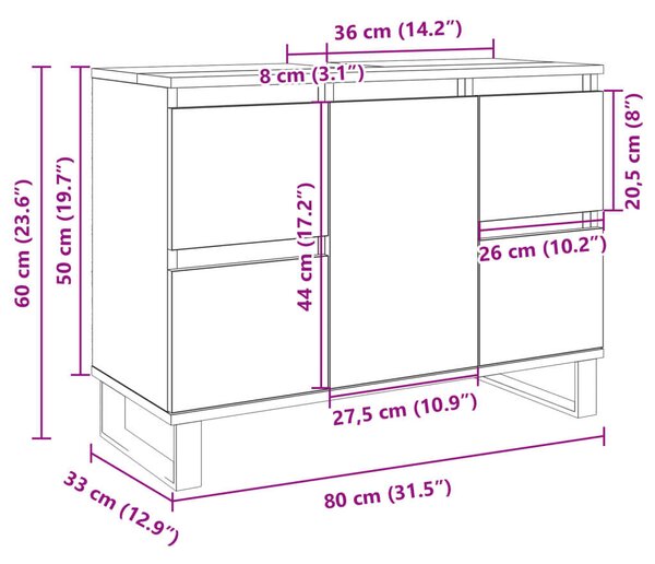 VidaXL sonoma tölgy színű szerelt fa mosdószekrény 80 x 33 x 60 cm