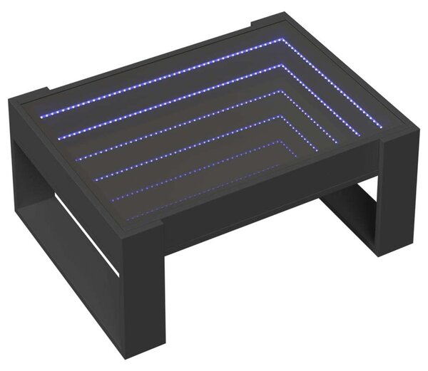 VidaXL LED Dohányzóasztal - Végtelen Tükör - Fekete - 70x53x30cm