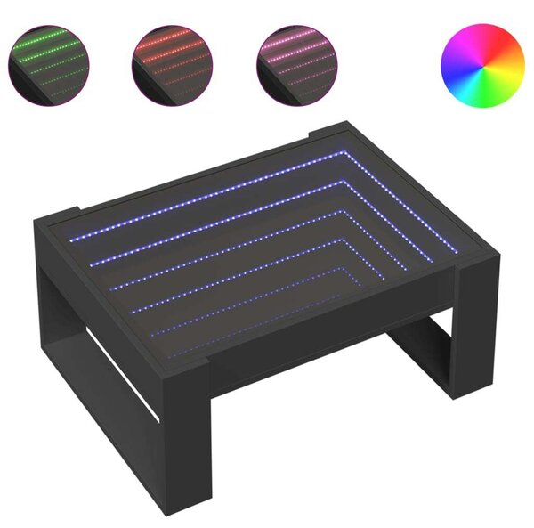VidaXL LED Dohányzóasztal - Végtelen Tükör - Fekete - 70x53x30cm