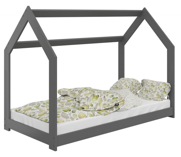 Tömör fenyő házikó gyerekágy D2 160x80 cm matrac nélkül fa házikóágy - Szürke