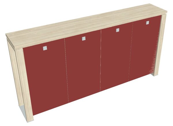 Verno+ közepes gardrób 260 x 46 x 130 cm, üvegajtó, akác / piros