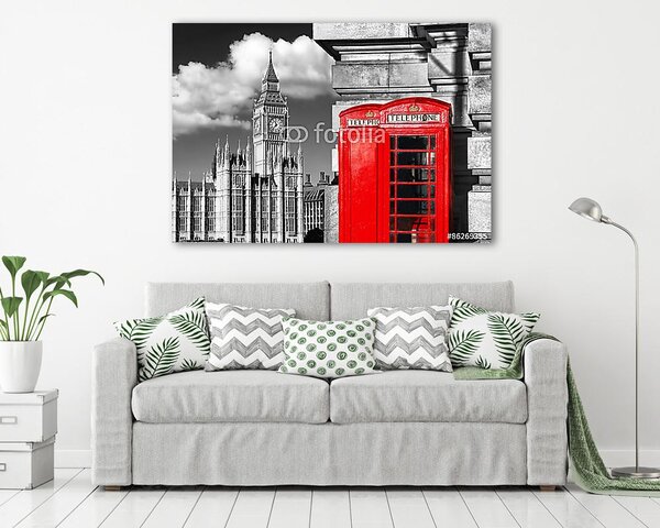 Angol vörös telefonos fülkék a Big Ben-vel Londonban, az Egyesül (vászonkép)