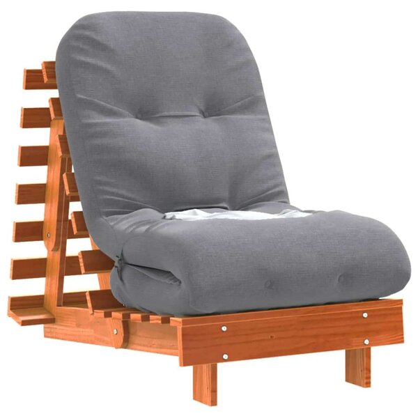 VidaXL viaszbarna tömör fenyőfa futon kanapéágy matraccal 60x206x11 cm
