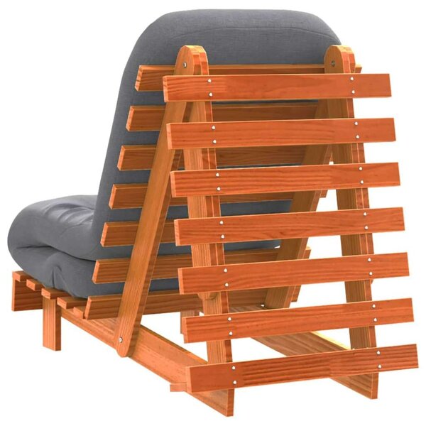 VidaXL viaszbarna tömör fenyőfa futon kanapéágy matraccal 60x206x11 cm