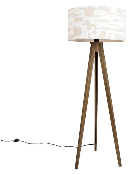 Fa állólámpa bézs és fehér csíkos lámpabúrával 50 cm - Tripod Classic