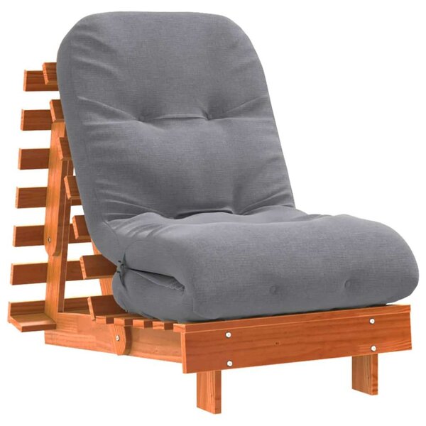 VidaXL viaszbarna tömör fenyőfa futon kanapéágy matraccal 60x206x11 cm