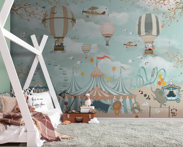 Fotótapéta Hőlégballon madarakkal repül az égen, Modern fotótapéta, Modern fotótapéta, u24516 - Muralas.hu