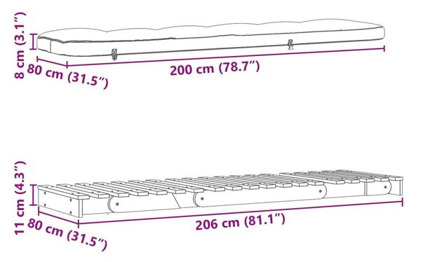 VidaXL Futon Kanapéágy - Fenyőfa - 80x206 cm
