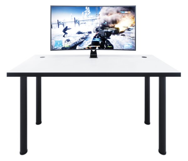 X1 Számítógépasztal, 135x73-76x65, fehér/fekete lábak + USB HUB