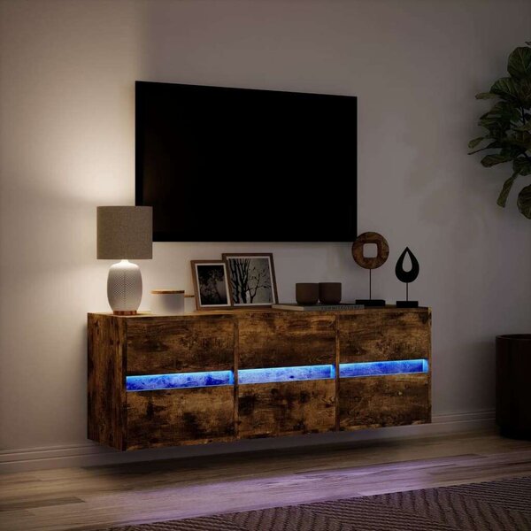 VidaXL füstös tölgy színű fali TV-szekrény LED-ekkel 130x31x45 cm