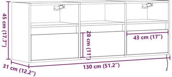VidaXL Falra Szerelhető TV Szekrény - Sonoma Tölgy - 130 cm