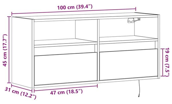VidaXL Fali TV Szekrény - Fekete - 100x31x45 cm