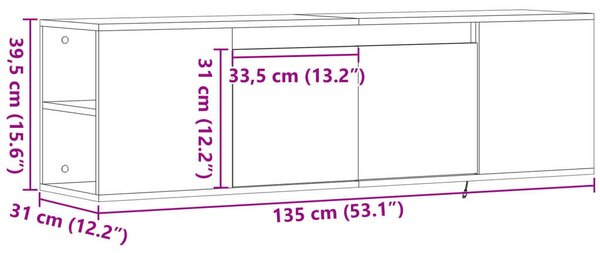 VidaXL TV-szekrény - Falra szerelhető - 135cm - Betonszürke