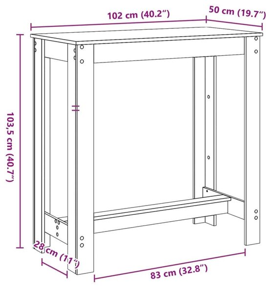 VidaXL Fekete Fa Bárasztal - 102x50x103,5 cm