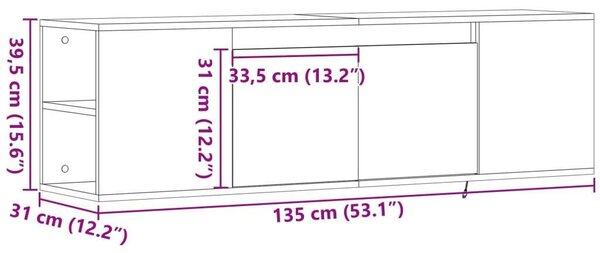 VidaXL TV-szekrény - Falra szerelhető - 135cm - Fekete