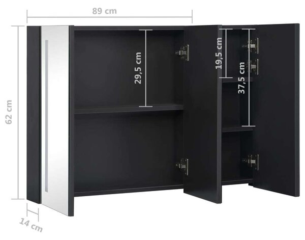 VidaXL Fürdőszobaszekrény - Tükrös LED - 89x14x62 cm