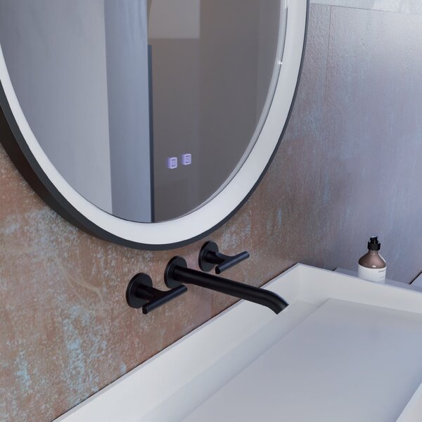 VANITY LED világító fali tükör, fekete, kerek