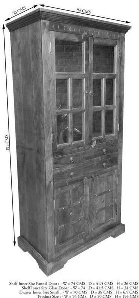CAMBRIDGE Vitrin 94×50×195 cm, akácfa