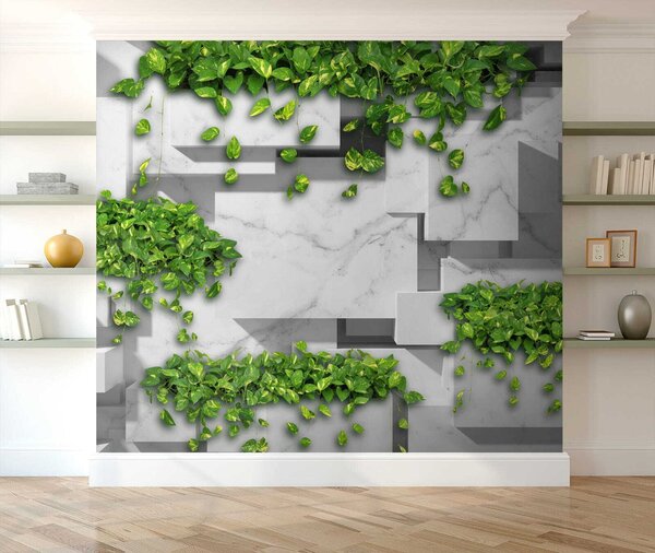 Fotótapéta Fal zöld levelekkel, 3D fotótapéta, Népszerű fotótapéta, u34395 - Tapeko.hu