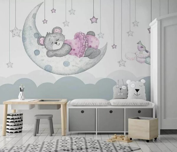 Fotótapéta Teddy maci alszik a Holdon, Gyerekszoba fotótapéta, Népszerű fotótapéta, u37013 - Tapeko.hu