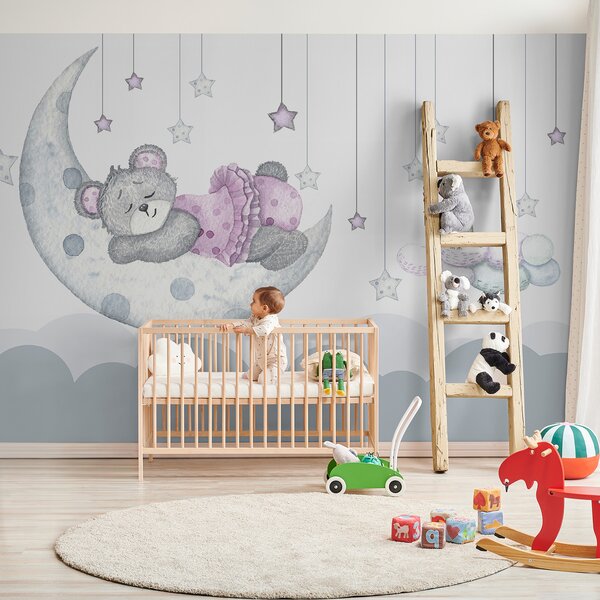 Fotótapéta Teddy maci alszik a Holdon, Gyerekszoba fotótapéta, Népszerű fotótapéta, u37013 - Tapeko.hu