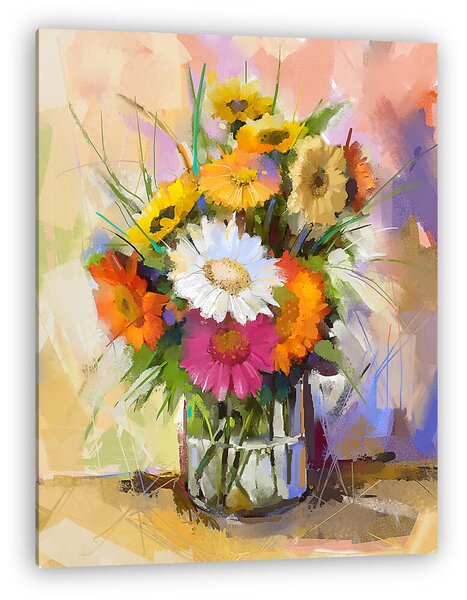 Üveg váza virágos gerbera csokorral (vászonkép)