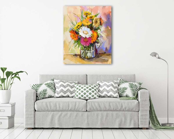 Üveg váza virágos gerbera csokorral (vászonkép)