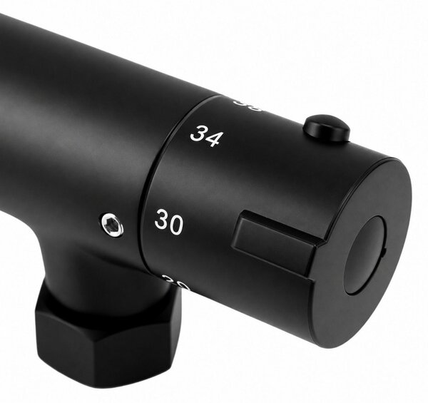 Erga Dubai, zuhanyszett termosztátos keverőcsappal és 30 cm-es fejzuhannyal, matt fekete, ERG-YKA-BP.DUBAJ-THERM-30-BLK
