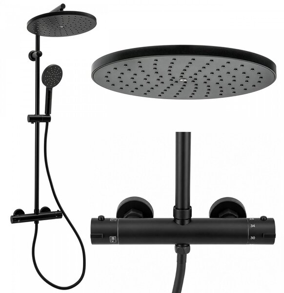 Erga Dubai, zuhanyszett termosztátos keverőcsappal és 30 cm-es fejzuhannyal, matt fekete, ERG-YKA-BP.DUBAJ-THERM-30-BLK